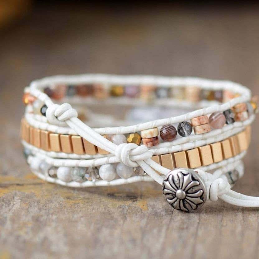 Bracelet Wrap Apaisement et Patience (en pierre howlite)