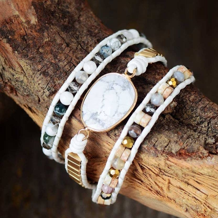 Bracelet Wrap Apaisement et Patience (en pierre howlite)
