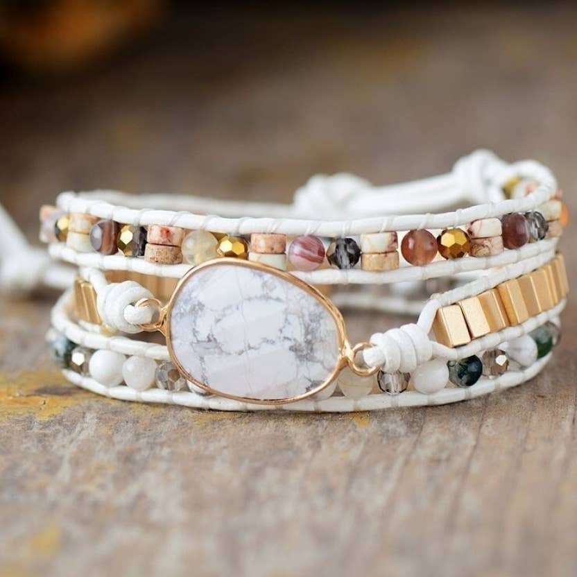 Bracelet Wrap Apaisement et Patience (en pierre howlite)