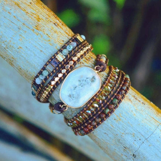 "bracelet wrap agate et jaspe pour les femmes, bijou lithothérapie Bulle d'Âme favorise l'ancrage et la confiance en soi"