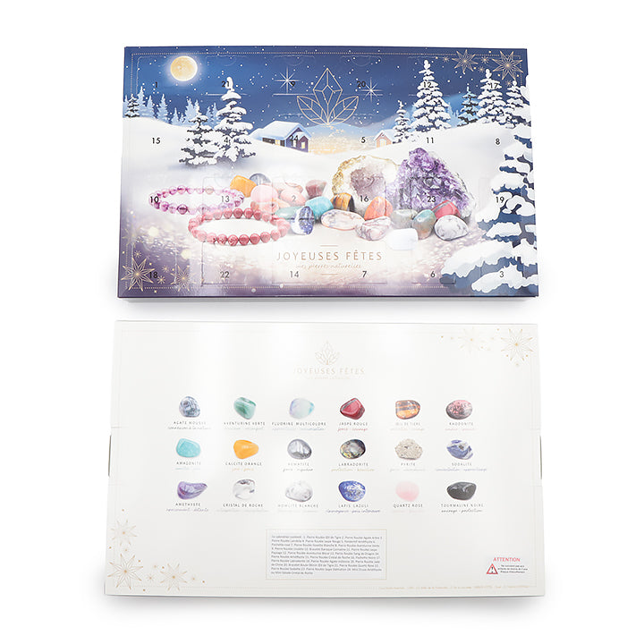 Offrez-vous un voyage féérique en attendant Noël avec ce calendrier de l’Avent unique rempli de 24 trésors minéraux soigneusement sélectionnés.
Chaque jour, découvrez une nouvelle pierre naturelle, un bracelet énergétique, ou encore une géode étincelante. Calendrier de l'avent, pierre naturelle, spiritualité lithothérapie