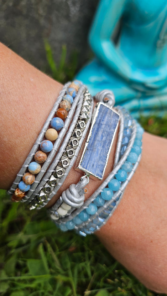 Bracelet Wrap Clarté et communication (en topaze bleue naturelle et jaspe royal)