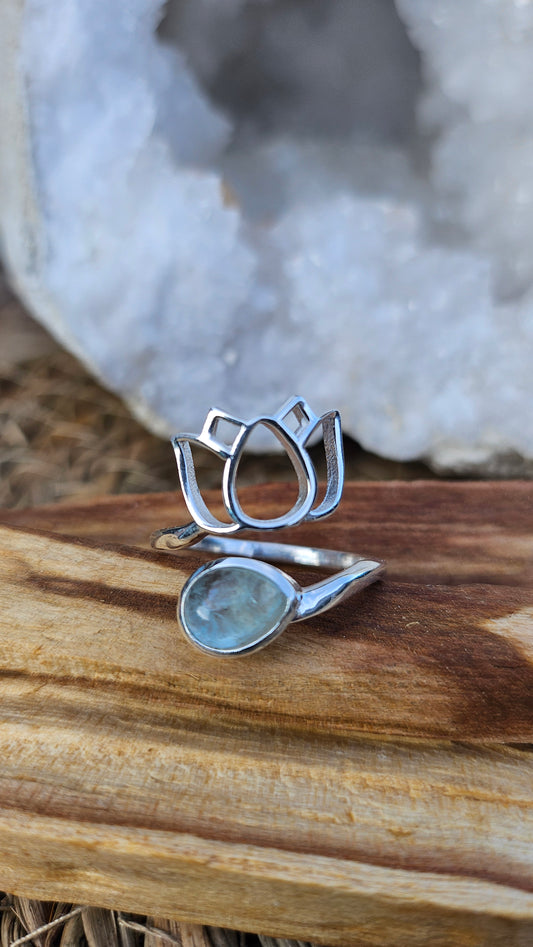 Bague "Lotus de Clarté" Aigue-Marine - Argent 925