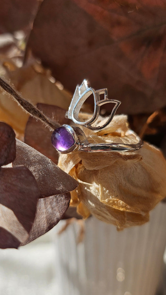 Bague "Lotus Intuitif" – Améthyste & Argent 925