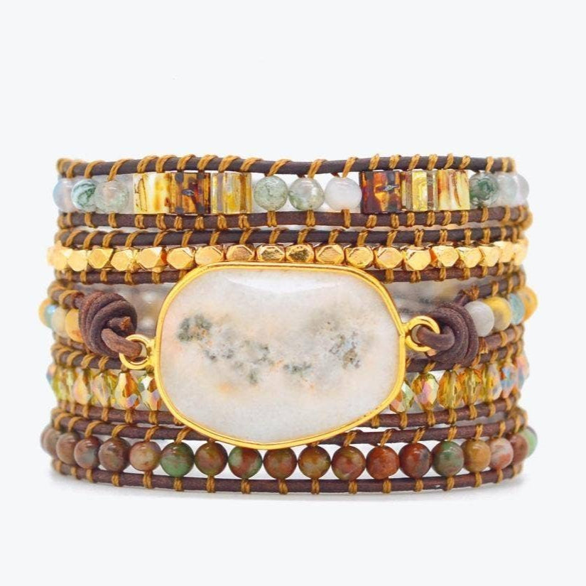 "bracelet wrap agate et jaspe pour les femmes, bijou lithothérapie Bulle d'Âme favorise l'ancrage et la confiance en soi"