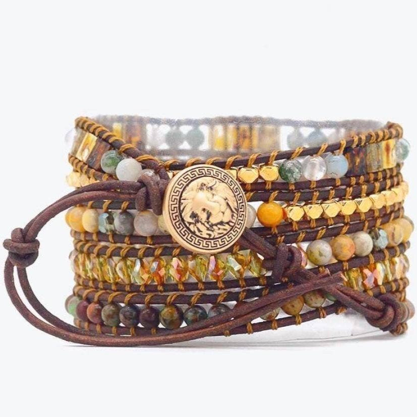"bracelet wrap agate et jaspe pour les femmes, bijou lithothérapie Bulle d'Âme favorise l'ancrage et la confiance en soi"